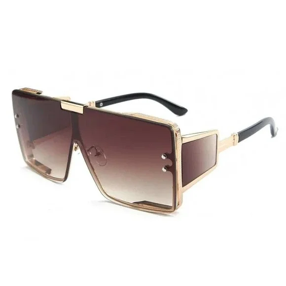 Shield Sunglasses Futuristic Visor Gold Frame Brown Lens Fashion Luxury Model - Picture 10 of 12